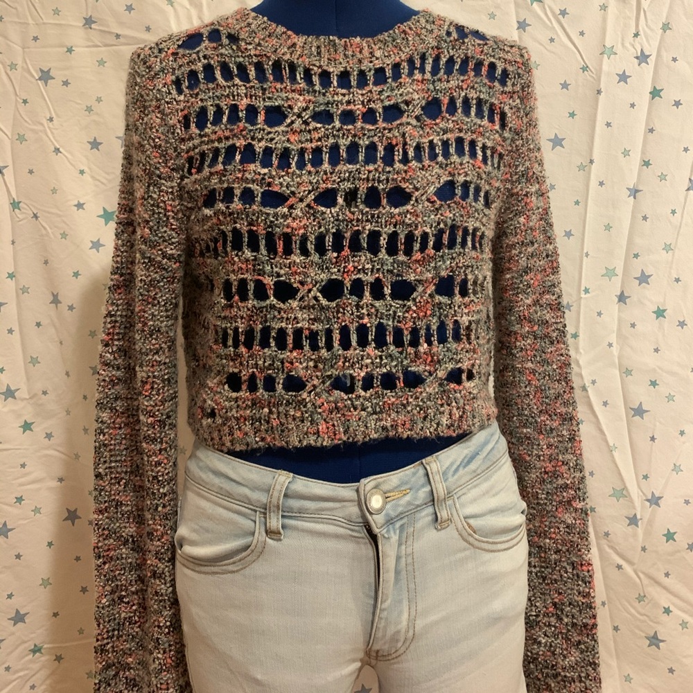 Rubbish crew neck knit cropped sweater